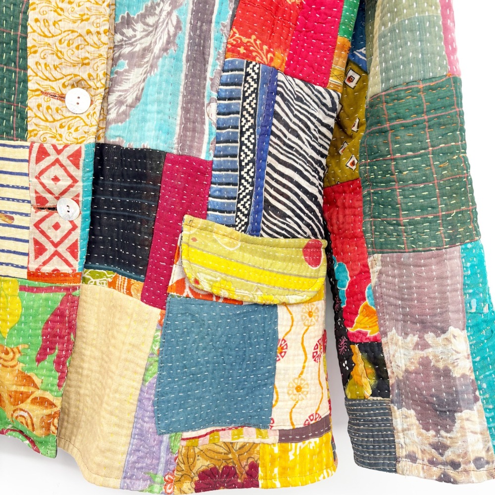 Kalakriti Womens Reversible Kantha Patchwork Boho Artisan Quilt Jacket Size XL - Picture 4 of 8